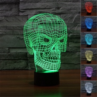 โคมไฟตั้งโต๊ะ LED รูปหัวกะโหลก 3D ไล่โทนสี 7 สี USB