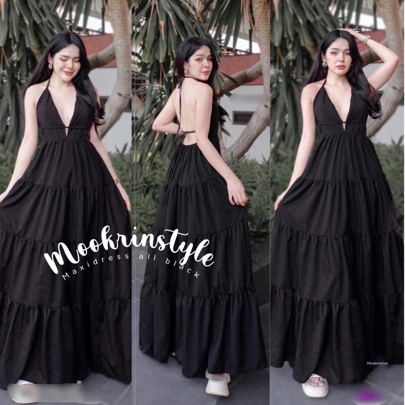 Black dress พร้อมส่ง เดรสสีดำผูกคอ ผูกหลัง สวยหรูน่าค้นหา เดรสไปทะเล แม็กซี่เดรส เดรสผูกคอ Mookrinstyle – โปรปัง