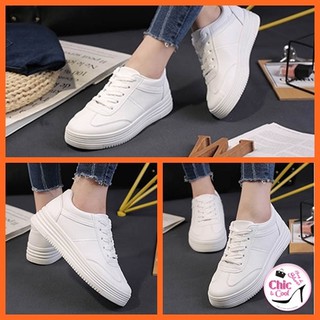 🅲🅷🅸🅲&amp;🅲🅾🅾🅻 รองเท้าผ้าใบหนังนิ่ม เบอร์35-40 สีขาวล้วน เบา นุ่ม ใส่สบาย