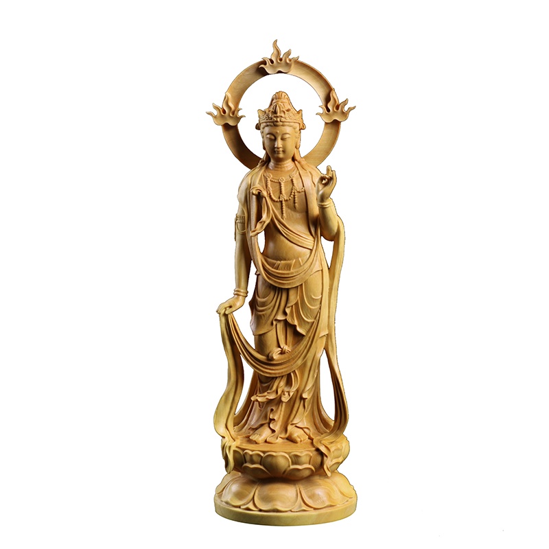 ✵✾✢Boxwood 15 21 24cm Guanyin Sculpture Wood Carving Buddha Statue Home Decor