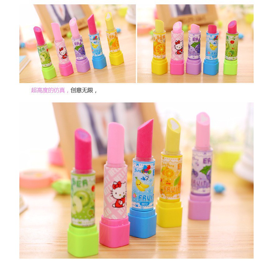 (สุ่มสี)ยางลบลิปสติก ลายผลไม้และเจ้าหญิงน่ารัก เครื่องเขียนนักเรียน