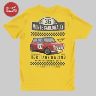 【cotton Tshirts👕】คอลูกเรือเสื้อยืดคอกลมเสื้อยืด พิมพ์ลาย Mini Cooper Rally 1972 สีเหลือง สไตล์วินเทจ คลาสสิก เรโทรผ้าฝ้