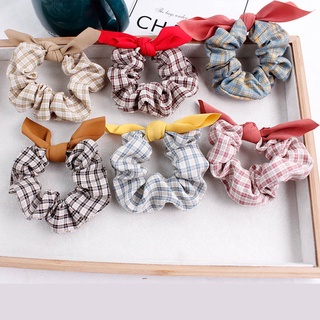 French Plaid Rabbit Ear Hair Tie Cute Ponytail Scrunchies