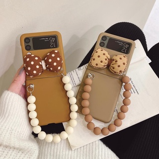 เคสโทรศัพท์มือถือ แบบฝาพับ ประดับโบว์ พร้อมสายคล้องมือ แฟชั่น สําหรับ Samsung Z Flip4 Z Flip3 Z Flip2 Z