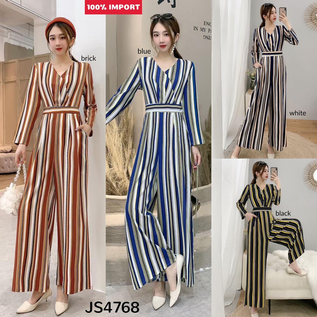 JS4768 จั้มสูทแม็กซี่ลายทาง Jillian