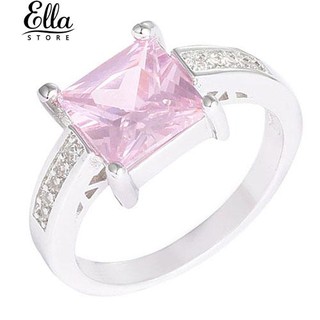 สุภาพสตรี Silver Plated Pink Square ลูกบาศก์ Zirconia Shiny Ring บาท 7 8 9