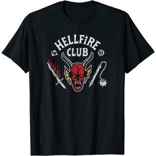 เสื้อยืดผ้าฝ้ายพรีเมี่ยม เสื้อยืด พิมพ์ลาย Stranger Things 4 Hellfire Club Skull &amp; Weapons สําหรับผู้ชาย