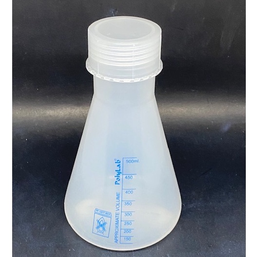 Plastic PP Erlenmeyer Flask ขวดชมพู่ มีฝา พลาสติก ขวดพลาสติก 125ML 250ML 500ML ยี่ห้อ Polylab Lab Gr