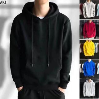 Men Kangaroo Pocket Plain-Colour Sweaters Hoodies for Winter Sports Casual