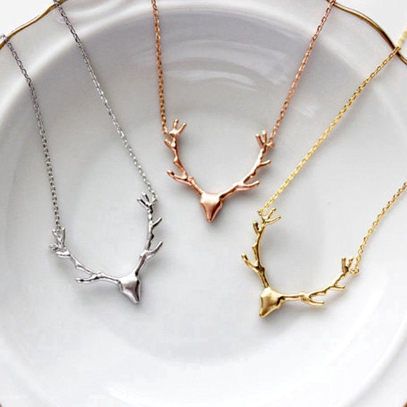 Fashion Adjustable Women Antlers Pendant Metal Deer Reindeer Elk  Necklace Chain