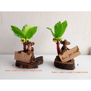 โมเดล ลิง ต้นมะพร้าว ทำจากดิน เศษไม้ สำหรับตกแต่งบ้าน ของเล่น ของขวัญ Figurines Miniature Monkey Coconut Tree Model Gift