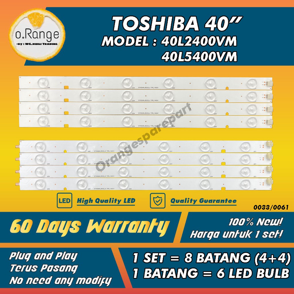 40L5400VM 40L2400VM 40" / (TV LAMP) TOSHIBA 40 INCH LED TV BACKLIGHT 40L2400 40L Mla9 / " (5400 LAMP