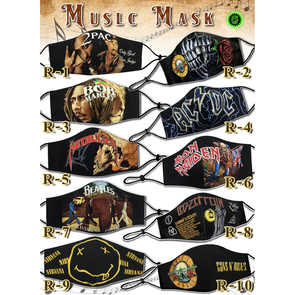 Heavy Metal Rock Music Mask หน้ากากอนามัย ร็อค หน้ากาก วงดนตรี เรืองแสง Rock Band Fabric 3D Mask Glow in the dark