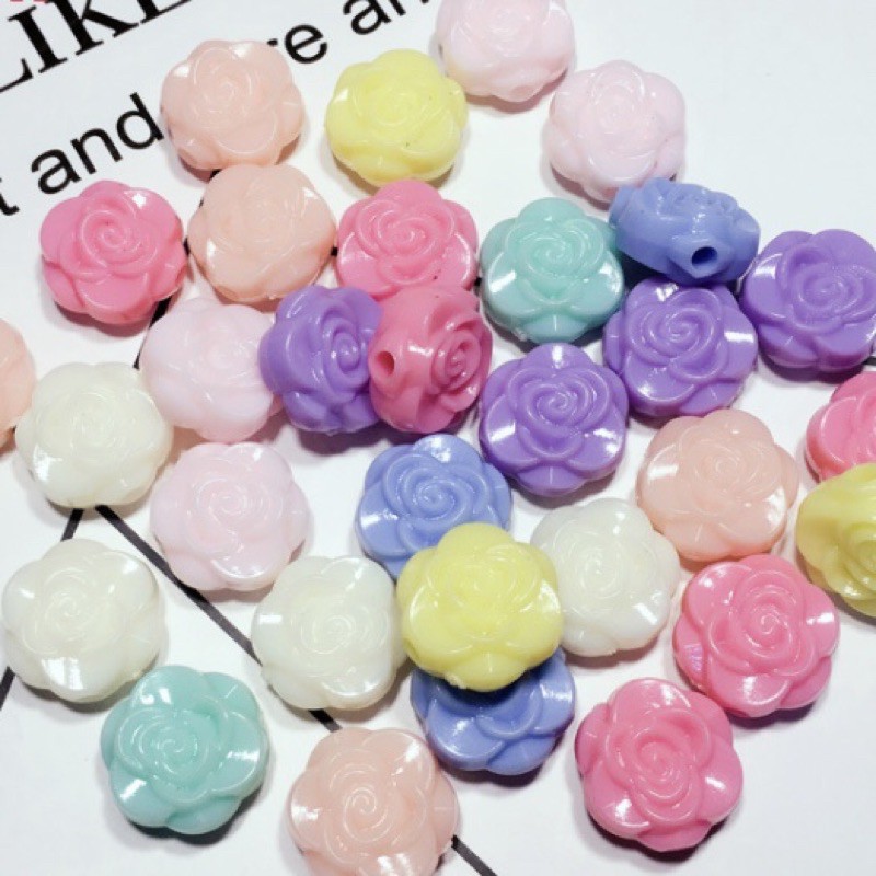 ลูกปัดกุหลาบ 15mm. คละสีพาสเทล 100g. ราคา ถูกที่สุด ดีลบีเคเค