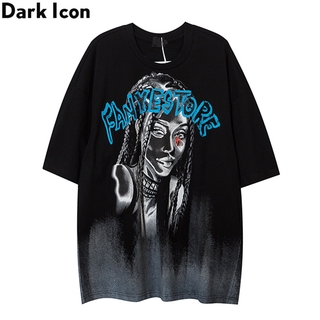 【Hot】Dark Icon Tie Dyeing Printed Streetwear Mens T-shirt Summer Oversized Tshirts for Man cxQM