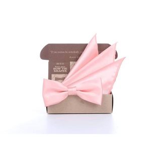 เซ็ทหูกระต่ายและผ้าเช็ดหน้าสูทสีพีช-Peach Silk Satin Bowtie set