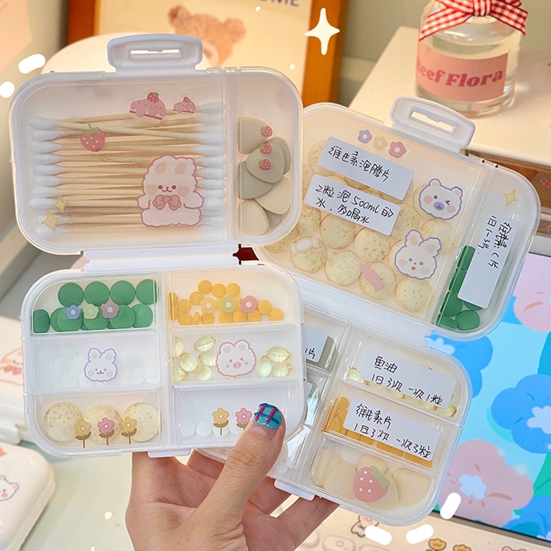 💓แถมสติกเกอร์1ชิ้น💓 กล่องใส่ยาพกพา กล่องเก็บยา กล่องเก็บของแบบแยกช่อง วัสดุหนาอย่างดี