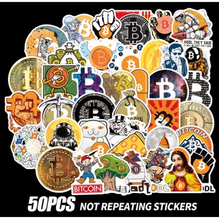 50ชิ้น สติ๊กเกอร์ BTC คริปโต คละลาย กันน้ำ บิทคอยน์