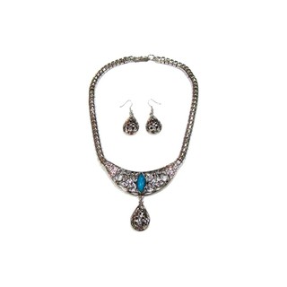 TANITTgems Antique Turquoise Tibet Silver Necklace Set