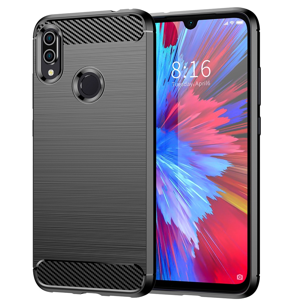 เหมาะสําหรับเคสโทรศัพท์มือถือ Redmi Note 7 Note 7 Pro/Note 7S รูปแบบคาร์บอนไฟเบอร์ฝาครอบป้องกันป้องกันการล่มสลายเคสซิลิโคน