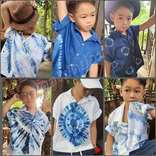 เสื้อเชิ๊ตเด็กแขนสั้นมัดย้อมผ้าซาติน