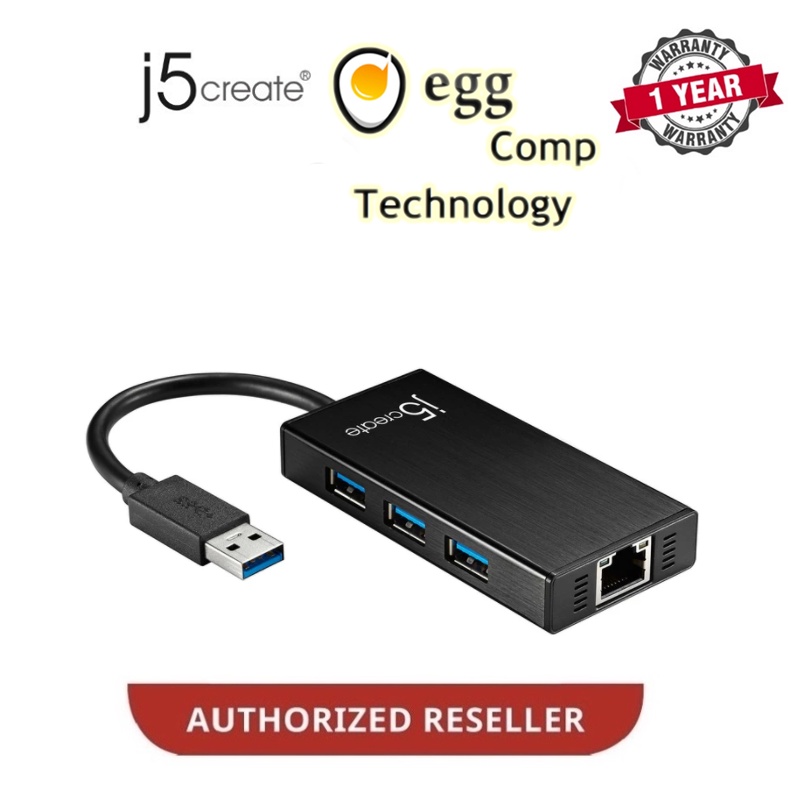 J5Create Gigabit Ethernet USB 3.0 + ฮับ 3 พอร์ต JUH470