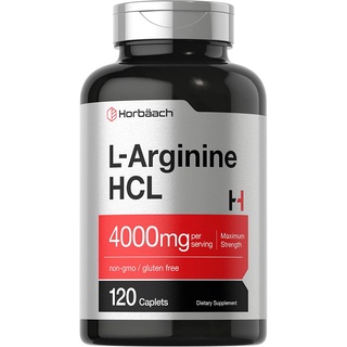 Horbaach L-Arginine HCL 4,000 mg 120 Caplets แอล-อาร์จินีน กรดอะมิโนจำเป็นในการสังเคราะห์โปรตีน Arginine