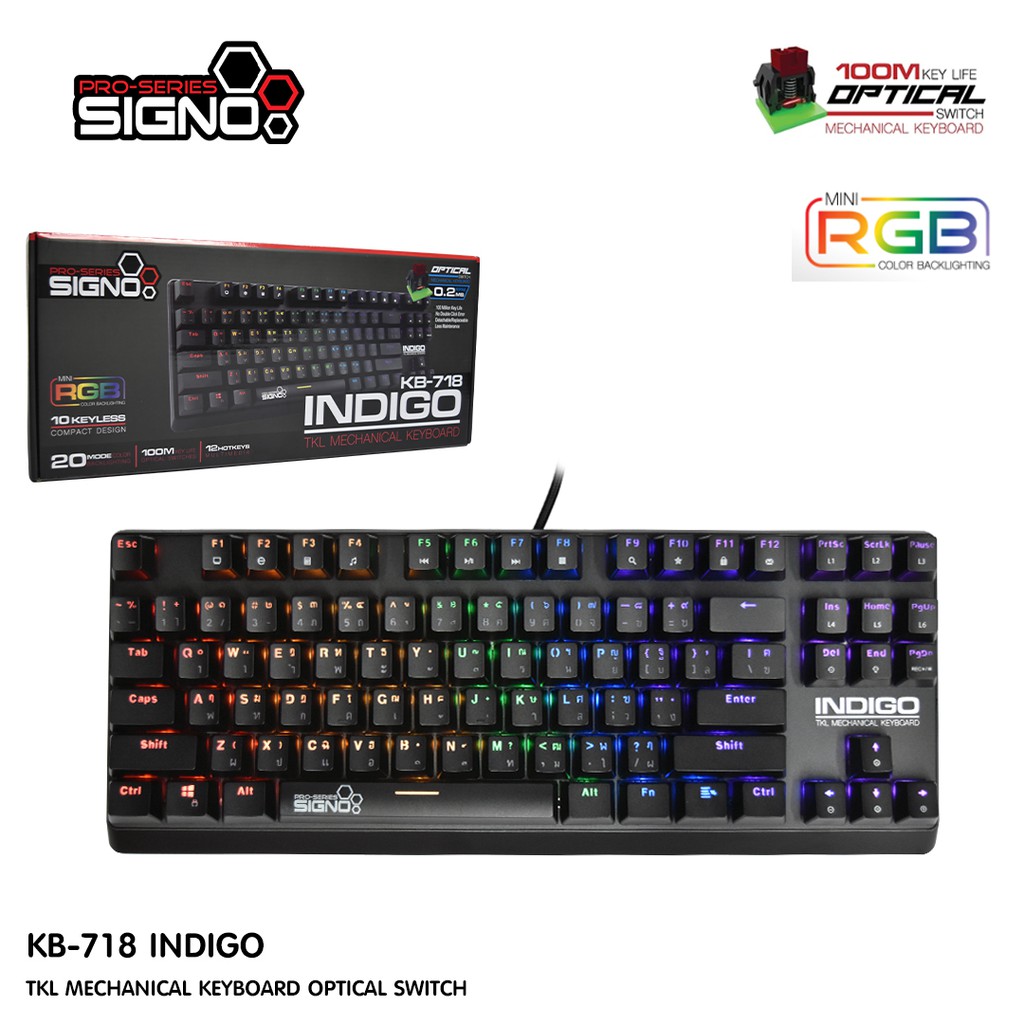 คีย์บอร์ดเกมมิ่ง Signo Gaming Keyboard TKL INDIGO KB-718 MINI RGB Mechanical