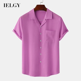 Ielgy เสื้อเชิ้ต คอปกโปโล แขนสั้น สีดํา สําหรับผู้ชาย