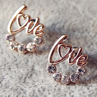 New Korean Fashion LOVE Heart Crystal 18 K Gold Plated ต่างหู