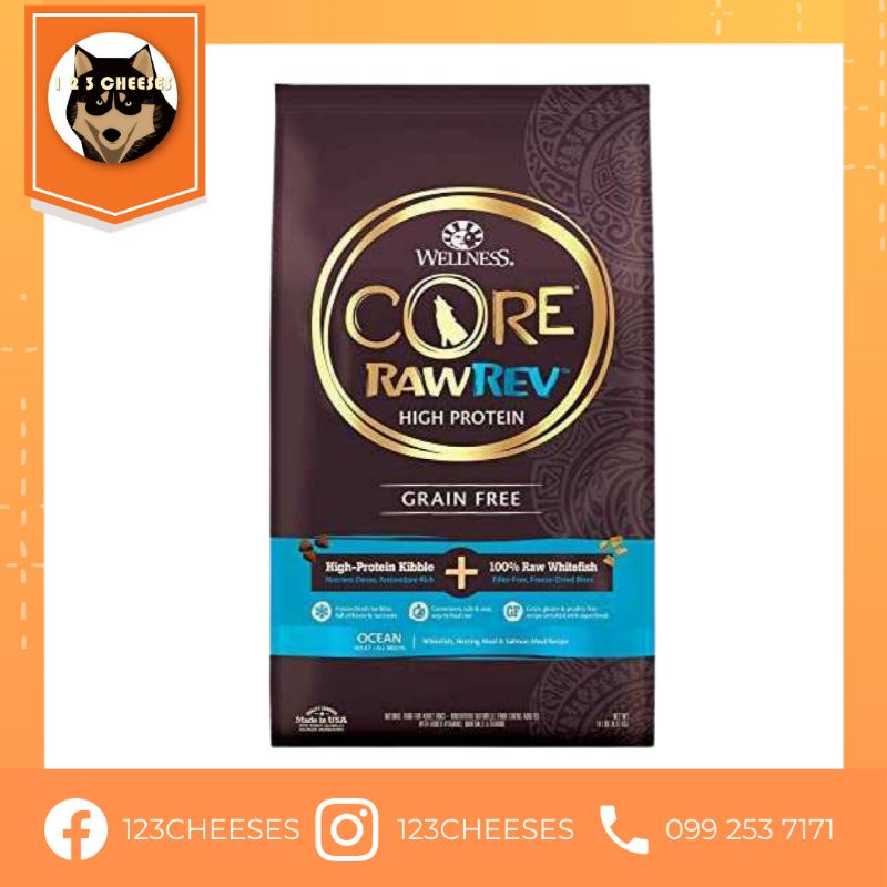 Wellness CORE RawRev Grain Free Natural Adult Dry Dog Food, Freeze Dried Meat & Kibble สูตร Whitefis