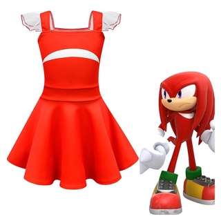 พร้อมส่ง ชุดเดรสคอสเพลย์ Sonic the Hedgehog Knuckles the Echidna สําหรับเด็กผู้หญิง