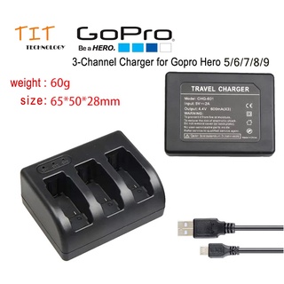 3-Channel Charger for GoPro Hero5 / Hero6 / Hero7 / Hero8 ช่องชาร์จ 3 ช่องสำหรับ GoPro Hero5 / Hero6 / Hero7 / Hero8