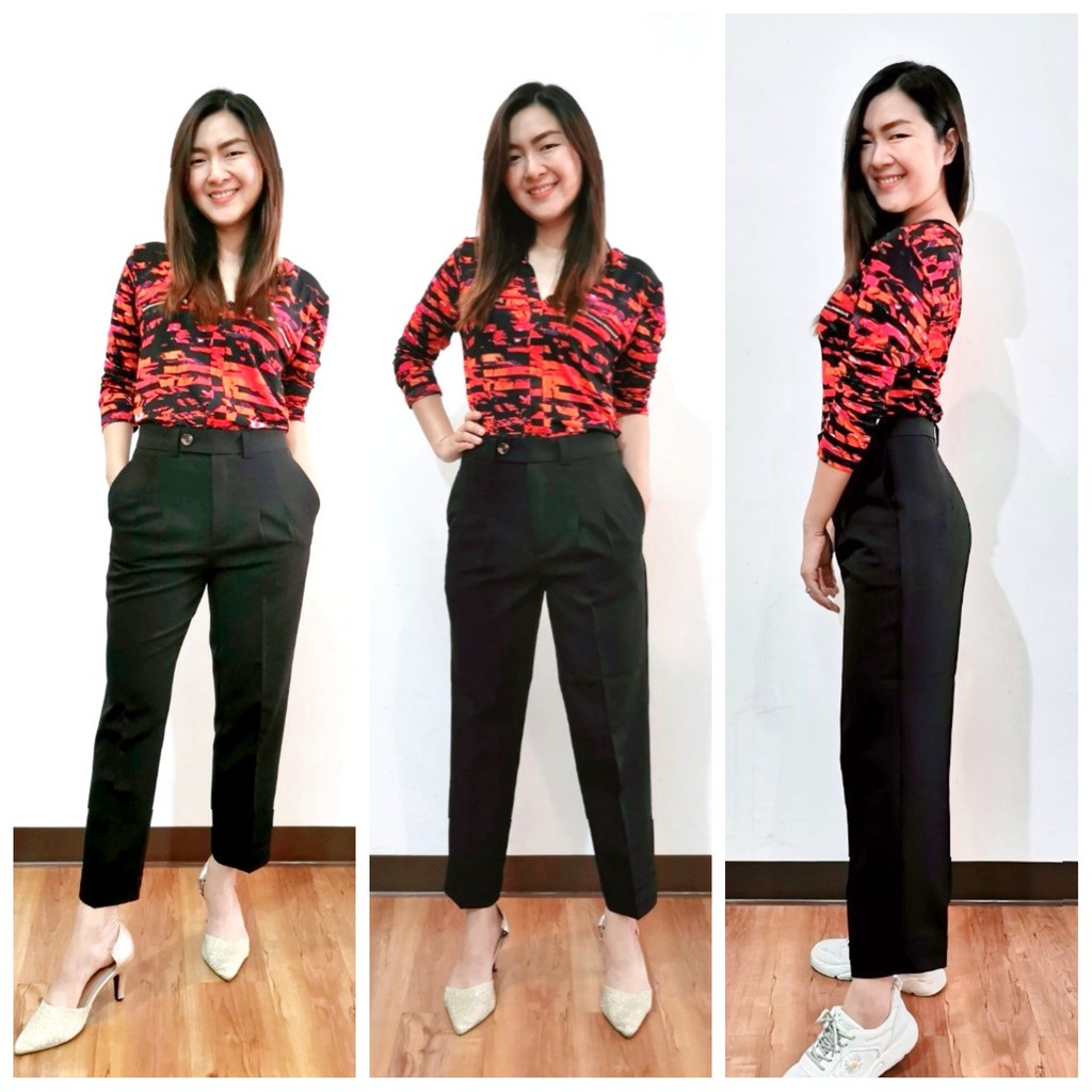 ♝❤️❤️❤️ 10 สี กางเกงขายาว (9 ส่วน ​ขาเบิ้ล​) กางเกงทรงบอย ผ้าเปเป้เนื้อดี กางเกงทำงาน​ by SaNe Shop 