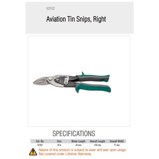 Sata 93102 Aviation Tin Snips Right Cut 10′′