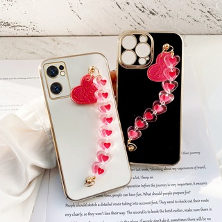 เคสโทรศัพท์มือถือแบบนิ่ม กันกระแทก พร้อมสายคล้อง จี้รูปหัวใจ สีชมพู สําหรับ OPPO Reno7 5G Find X5 Lite