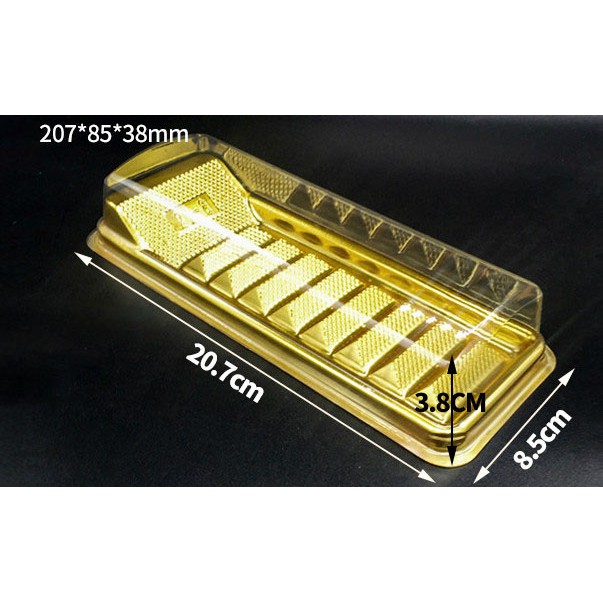 กล่องเค้กฐานทอง 8.3x21x4 ซม. แพค 50 ใบ ฝาใส ร้านเบเกอรี่ กล่องขนม ZZ029