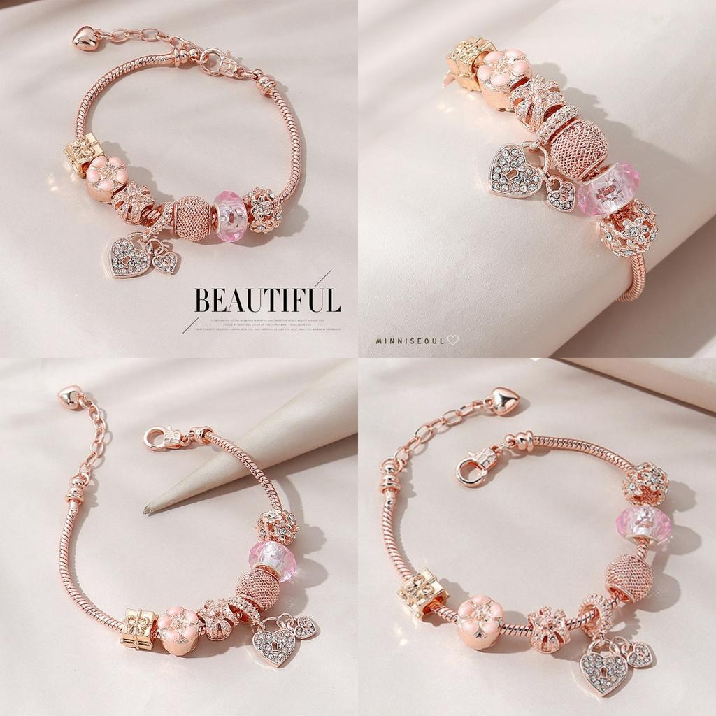 A27 สร้อยข้อมือ BEAUTIFUL LOVE Rose gold ไม่ลอก ไม่ดำ สายปรับได้ จัดส่งทุกวัน