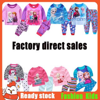 เสื้อแขนยาวผ้าฝ้าย + กางเกงขายาวสําหรับเด็กผู้หญิง 1-7 T Frozen Elsa Anna Unicorn