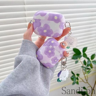 เคสหูฟัง ซิลิโคนนิ่ม ลายดอกไม้สีม่วง พร้อมตะขอ สําหรับ AirPods 1 2 3 Pro IMD 2 3 Pro  เคส airpods pro เคส airpods