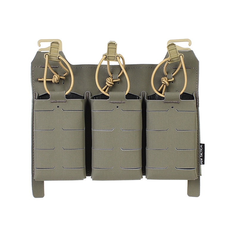 [หุ้นล่าสุด] PEW Tactical Triple 556 Mag Pouch Laser Cut MOLLE FERRO Style KTAR Front Flap Tactical 