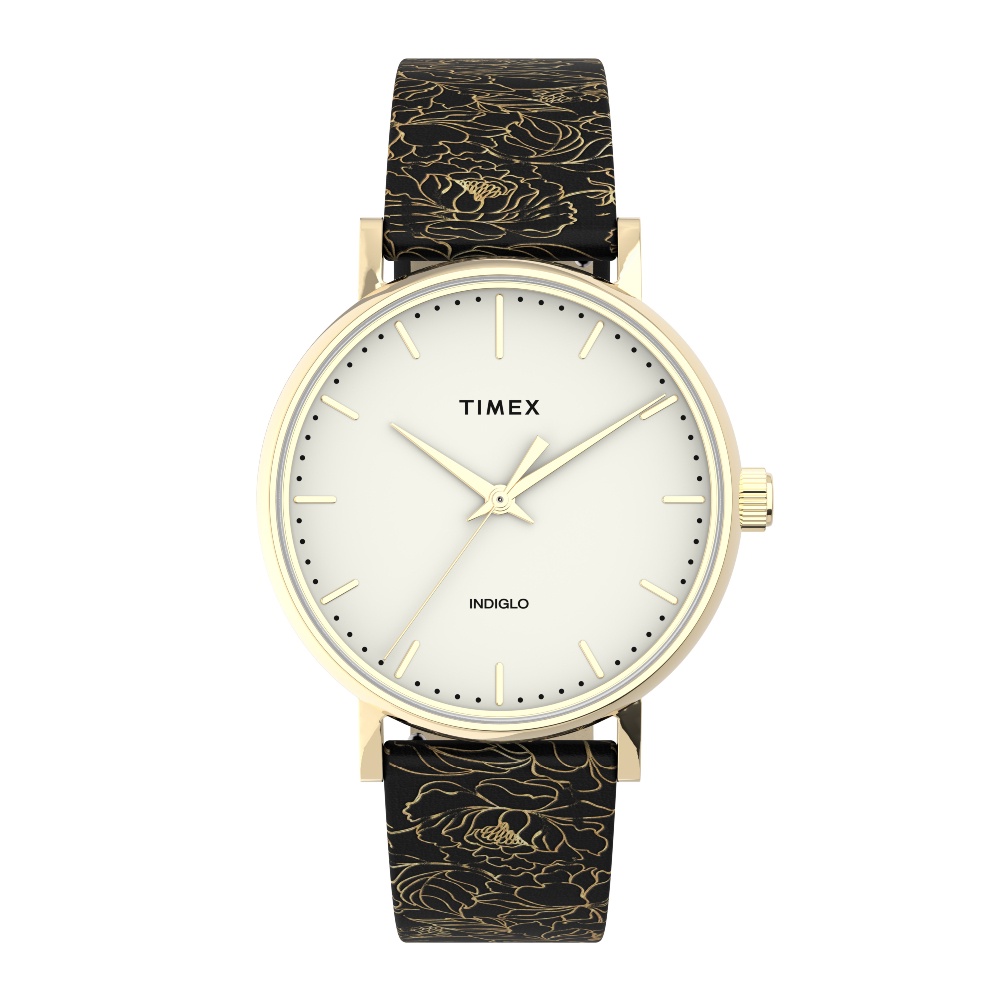 Timex TW2U40700 Fairfield นาฬิกาข้อมือผู้หญิง สายหนัง หน้าปัด 37 มม.