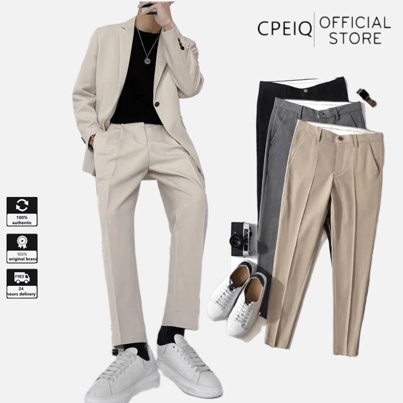 Cpeic กางเกงขายาว ลําลอง สีกากี คุณภาพสูง เข้ากับทุกการแต่งกาย แฟชั่นสําหรับผู้ชาย สไตล์เกาหลี สีพื้น สวมใส่สบาย สไตล์นักธุรกิจ