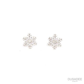 Snowflake Earrings ต่างหูเงินแท้ ชุบทองคำขาว ประดับเพชรสวิตน้ำ100 แบรนด์ Dusadee Jewelry