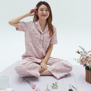 ชุดนอน sliptosleep - Pink Camomile Pants Set  (ปรับไซส์ M)