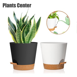 Plants Center พร้อมส่ง 🚛 T031กระถางต้นไม้ กระถางเพื่อไม้ฟอกอากาศ แบบใหม่มีถาดรองเก็บน้ำได้ สไตล์ยุโรป สีขาว-ดำโทนสีคลาส