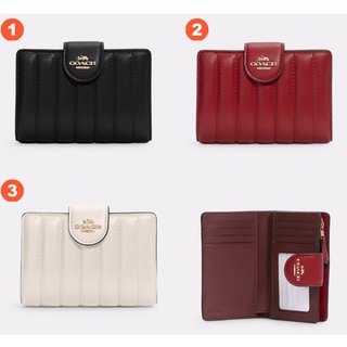 Coach C3454 กระเป๋าสตางค์ซิปขนาดกลาง ทรงเข้ารูป ควิลท์ พับใส่เหรียญใบสั้น