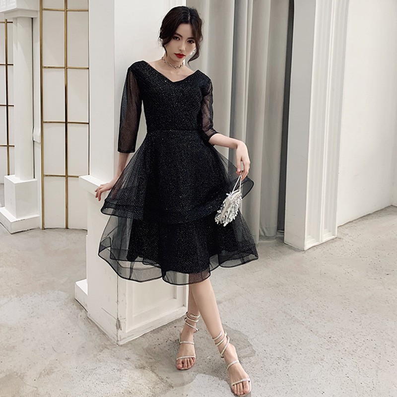 ราคา pantip ชุดเดรสสั้นชุดงานแต่งงานสําหรับผู้หญิงสีดํา