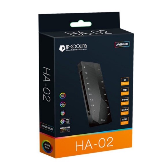 กล่องคุมรอบพัดลมและคุมไฟ (ฮับ) ARGB FAN HUB  ID-COOLING HA-02 A-RGB 8 PORTS