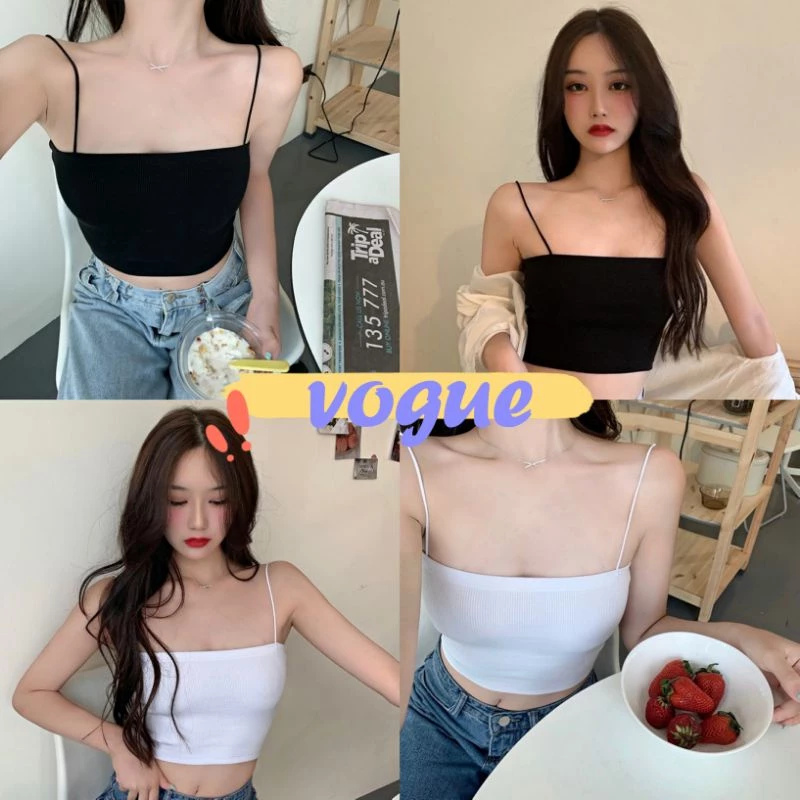 Vogue🌟พร้อมส่ง🌟 เสื้อครอปสายเดี่ยว ซับใน ไม่มีฟองน้ำ ผ้านิ่มใส่สบายราคาดีมาก (DW-02) -H
